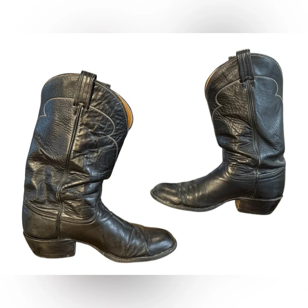 Tony Lama Black Bullhide Leather Men's Boots Size 10 D
